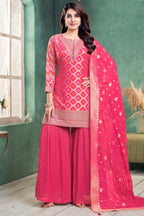 Light Pink Georgette Bandhej Woven Sharara Suit with Sequin Work