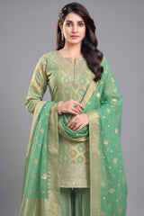 Green Georgette Bandhej Woven Sharara Suit with Sequin Work