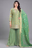 Green Georgette Bandhej Woven Sharara Suit with Sequin Work