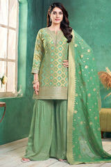 Green Georgette Bandhej Woven Sharara Suit with Sequin Work