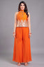 Orange Chinon Chiffon Printed Top and Palazzo Suit with Gota Work