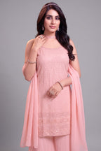 Light Pink Georgette Lucknowi Worked Palazzo Suit