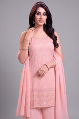 Light Pink Georgette Lucknowi Worked Palazzo Suit