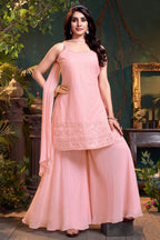 Light Pink Georgette Lucknowi Worked Palazzo Suit
