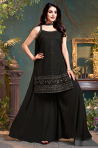 Black Georgette Lucknowi Worked Palazzo Suit