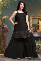 Black Georgette Lucknowi Worked Palazzo Suit