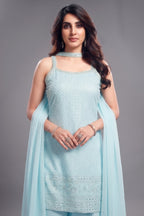 Light Sky Blue Georgette Lucknowi Worked Palazzo Suit