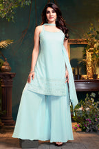 Light Sky Blue Georgette Lucknowi Worked Palazzo Suit