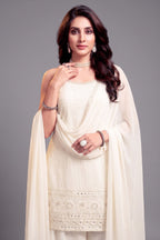 Off White Georgette Lucknowi Worked Palazzo Suit