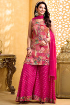Pink Tissue Silk Printed Palazzo Suit
