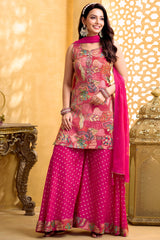 Pink Tissue Silk Printed Palazzo Suit