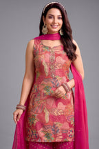 Pink Tissue Silk Printed Palazzo Suit