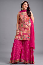 Pink Tissue Silk Printed Palazzo Suit