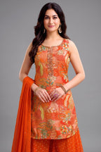 Orange Tissue Silk Printed Palazzo Suit