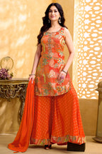 Orange Tissue Silk Printed Palazzo Suit