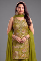 Green Tissue Silk Printed Palazzo Suit