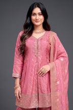 Light Pink Tissue Silk Woven Sharara Suit