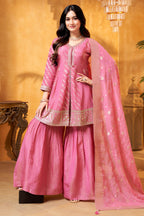 Light Pink Tissue Silk Woven Sharara Suit