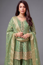 Sea Green Tissue Silk Woven Sharara Suit