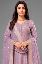 Lavender Purple Tissue Woven Anarkali Palazzo Suit