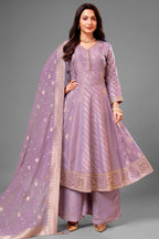 Lavender Purple Tissue Woven Anarkali Palazzo Suit