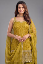 Lime Green Tissue Printed Palazzo Suit