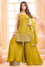 Lime Green Tissue Printed Palazzo Suit