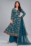 Prussian Blue Crepe Silk Sequin Worked Anarkali Suit
