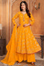 Yellow Crepe Silk Sequin Worked Anarkali Palazzo Suit