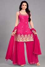 Pink Chinon Chiffon Printed Palazzo Suit with Gota Work