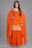 Orange Chinon Chiffon Printed Palazzo Suit with Gota Work