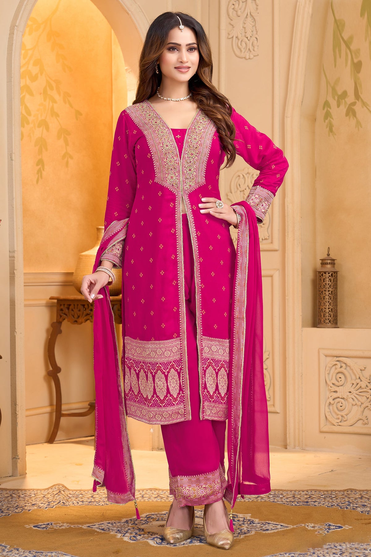 Rani Pink Georgette Slit Cut Suit