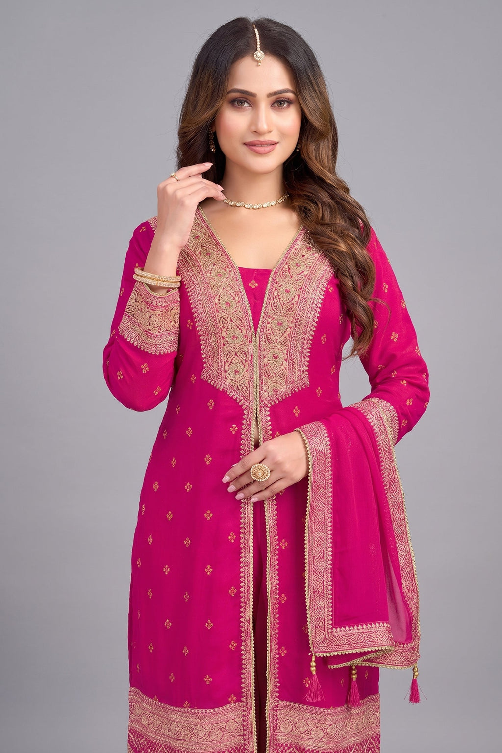 Rani Pink Georgette Slit Cut Suit