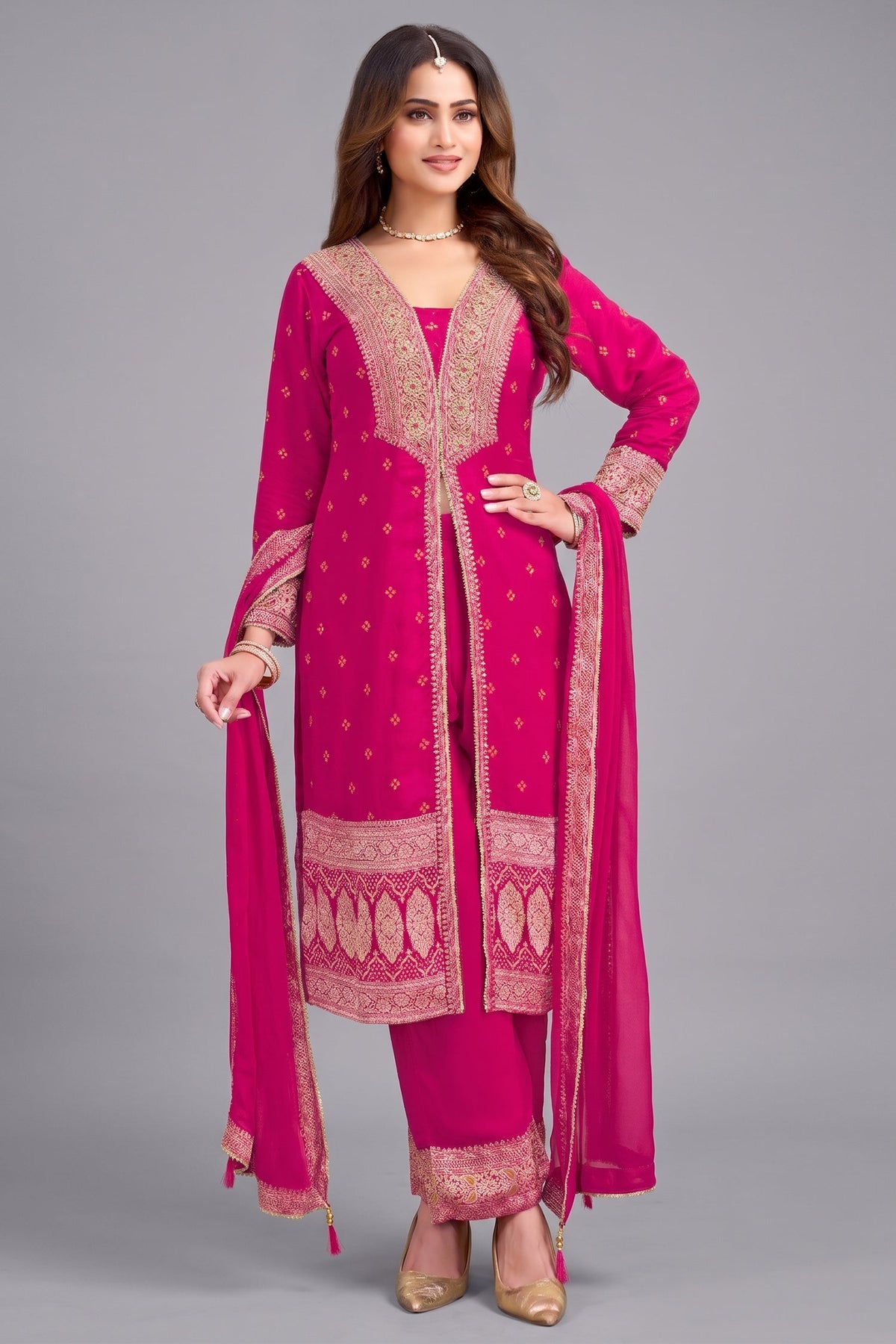 Rani Pink Georgette Slit Cut Suit