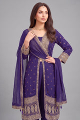 Purple Georgette Slit Cut Suit