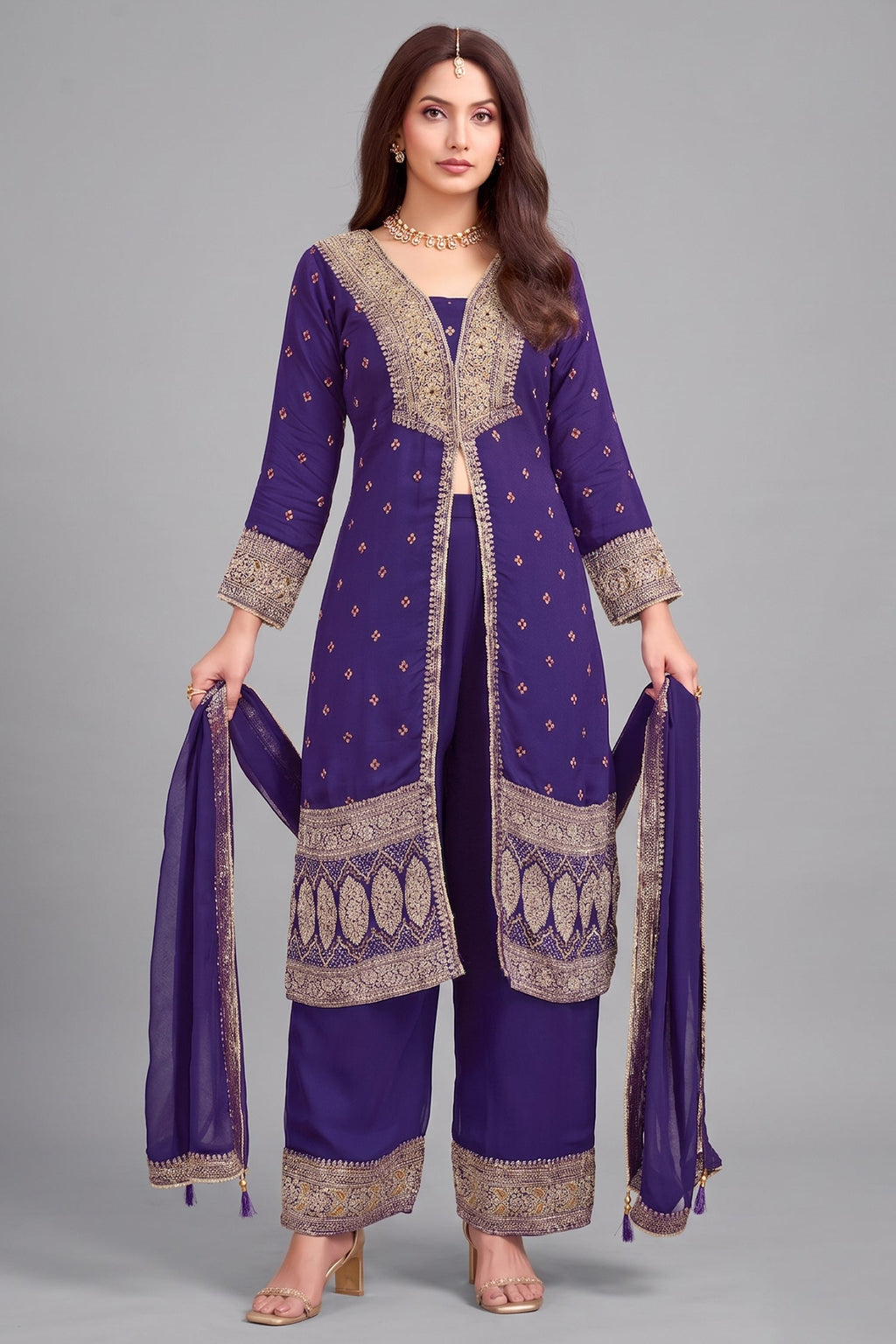 Purple Georgette Slit Cut Suit