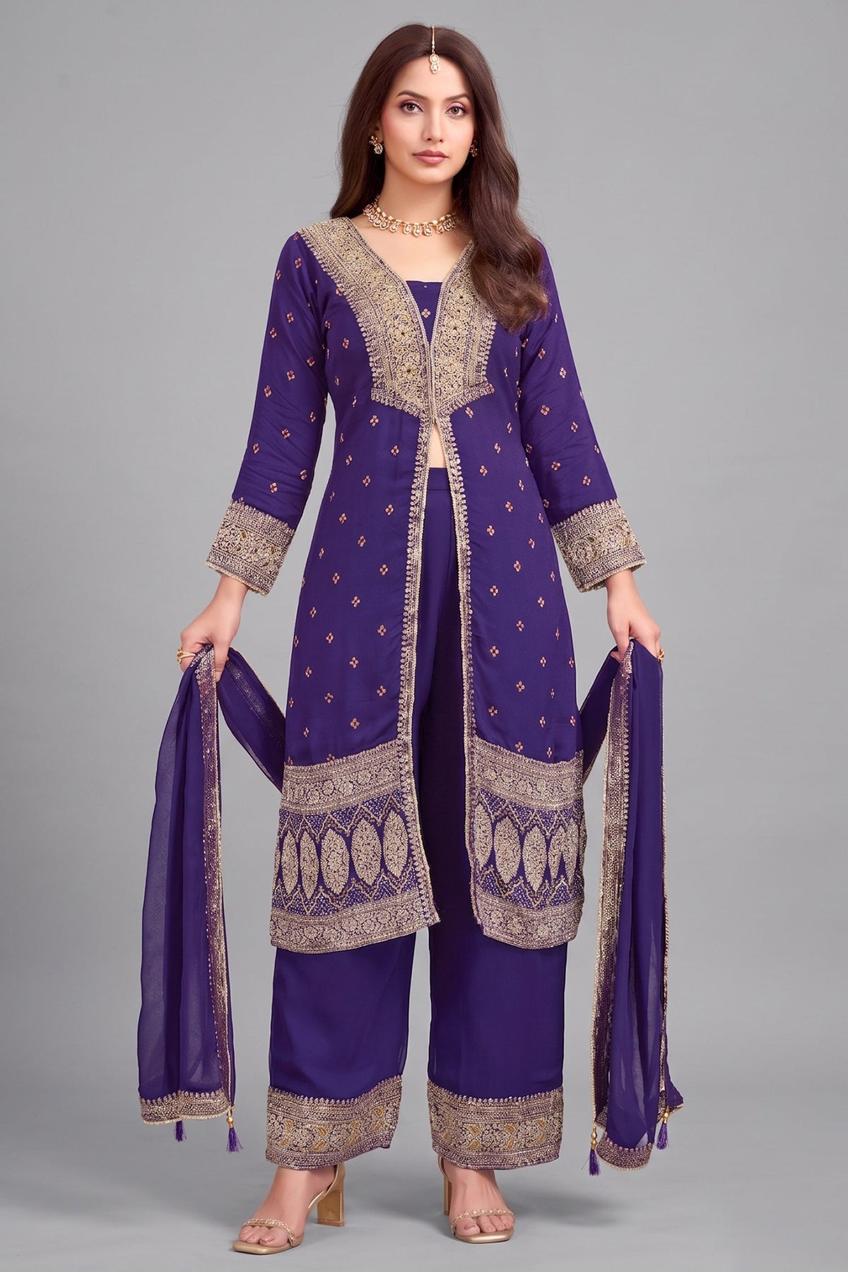 Purple Georgette Slit Cut Suit