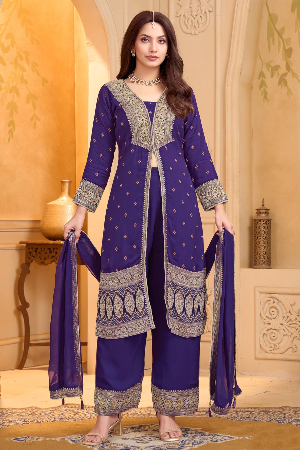 Purple Georgette Slit Cut Suit