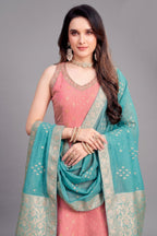 Light Pink Tissue Woven and Sequin Worked Anarkali Suit
