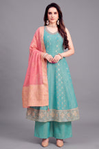 Light Sky Blue Tissue Woven and Sequin Worked Anarkali Suit