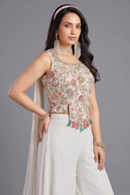 Off White Crepe Silk Floral Printed Crop Top and Palazzo Set