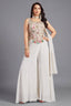 Off White Crepe Silk Floral Printed Crop Top and Palazzo Set