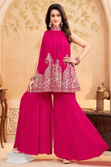 Dark Pink Georgette High Neck Sequin Embroidered Sharara Set