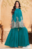 Turquoise Blue Georgette High Neck Sequin Embroidered Sharara Set