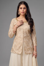 Off White Georgette Sequin and Cutdana Worked Palazzo Suit