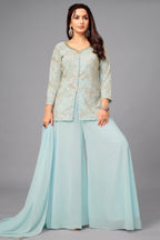 Light Sky Blue Georgette Sequin and Cutdana Worked Palazzo Suit