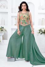 Green Crepe Silk Printed Top and Palazzo Set