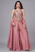 Light Onion Pink Crepe Silk Printed Top and Palazzo Set