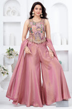Light Onion Pink Crepe Silk Printed Top and Palazzo Set