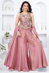 Light Onion Pink Crepe Silk Printed Top and Palazzo Set